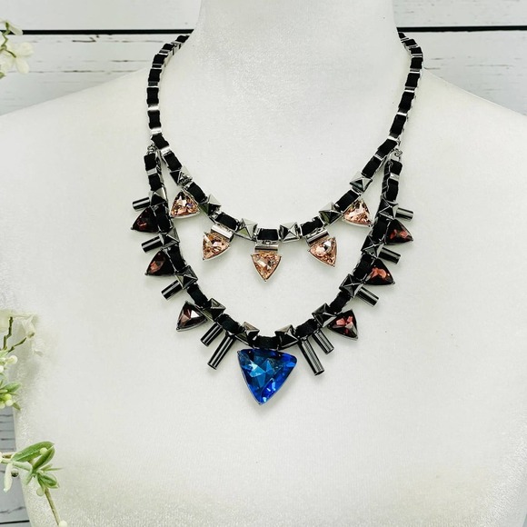 NWT French Connection Silver Chain Necklace with Black, Blue and Pink Accents - Picture 2 of 9